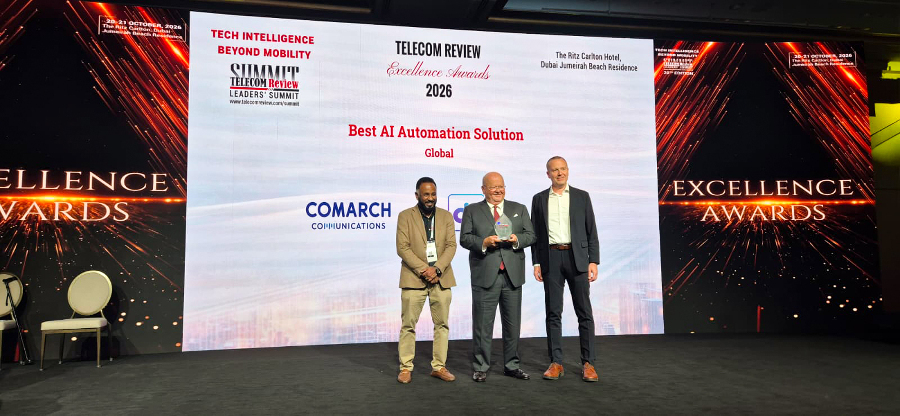 Telecom Review Excellence Awards 2026 trophy acceptance