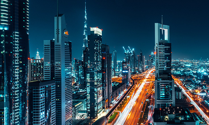Dubai aerial view at night